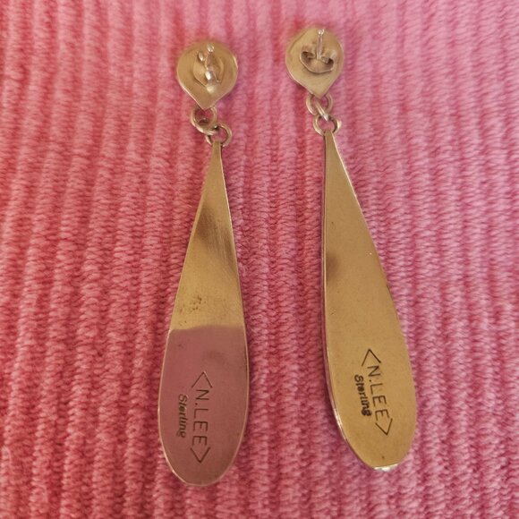 Turquoise & Mother of Pearl Drop Earrings - Picture 2 of 3